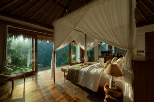 Romantic honeymoon bedroom at Marangga Ubud Villas in Ubud, Bali